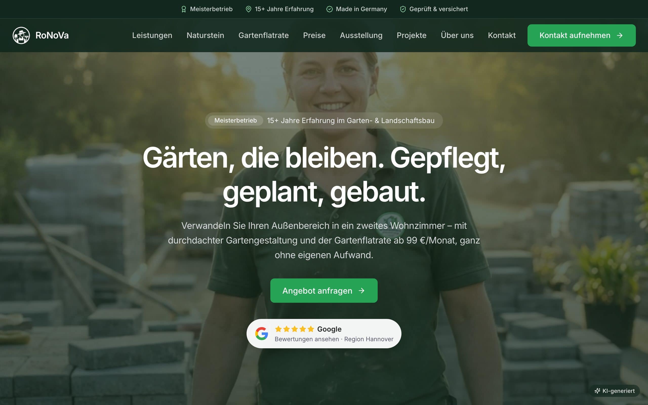 Website RoNoVa Baudienstleistung GmbH – von BBR Management umgesetzt
